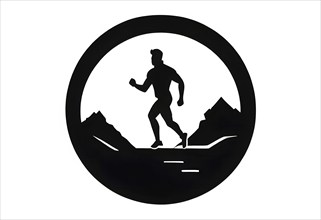 Abstract stylized black icon of a runner silhouette on white background, AI generated