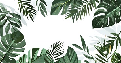 Collection of tropical leaves, foliage plant in green color with space background, AI generated