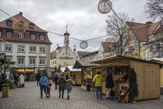 Christmas market in Kempten, Rathausplatz, behind the town hall, Swabia, Allgäu, Bavaria, Germany,