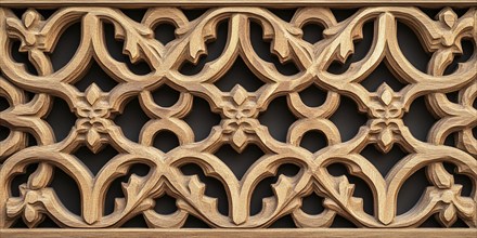 Banner with elegant embossed wooden wall with carvings. Generative AI, AI generated