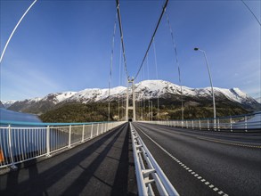 Hardanger bridge, suspension bridge over the Eidfjord, a branch of the Hardangerfjord, near