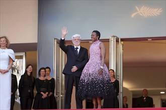 Cannes, France, 25.5.2024: George Lucas and Mellody Hobson at the closing ceremony on the red