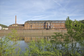 Villeroy & Boch ceramics museum on the Saar, Saar bank, chimney, reflection, museum, Mettlach,