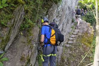 Via ferrata climbers on the Middle Rhine via ferrata Boppard, Rhineland-Palatinate