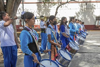 Oaxaca, Mexico, Members of a drum and bugle corps practice in LLano Park, Central America