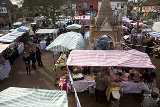 Street market, Market Hill, Woodbridge, Suffolk, England, UK