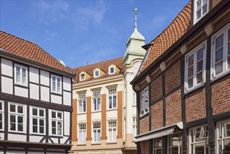 Facades and roofs of half-timbered houses in the city centre of Stade, Hanseatic city, district of