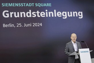 Olaf Scholz (SPD), Federal Chancellor, pictured at the laying of the foundation stone for