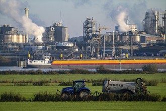 Cargo ship on the Rhine near Emmerich, Kao Chemicals backdrop, specialising in surfactants, KLK,