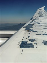 Flight safety, aircraft wing repaired with adhesive tape, Dreamliner Boeing 787