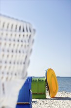 Colourful beach chairs, Föhr, North Frisian Islands, North Frisia, Schleswig-Holstein, Germany,