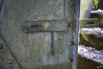 Bunker door Cheneux, 2nd World War, built 1933-1936, Ardennes offensive, heavy door weathered, a