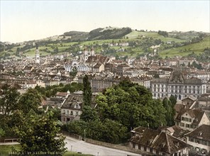 St. Gallen in Switzerland, Historical, digitally restored reproduction from a 19th century