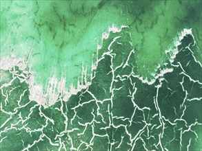 Detail of a toxic phosphogypsum waste pond in the vicinity of the town of Huelva. Aerial view.