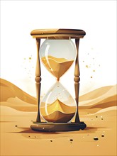 Minimalist hourglass illustration with abstract golden sand falling slowly, representing the