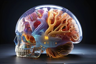 Three dimensional render of the intricately detailed human brain, AI generated