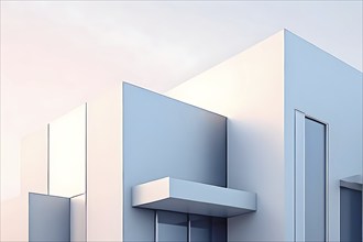 Minimalist architectural composition of modern buildings, with clean angles, rendered in geometric