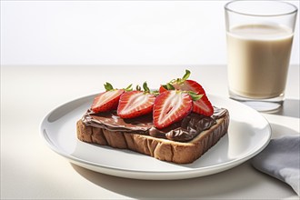 Slice of toast bread with chocolate spread and strawberry fruits. KI generiert, generiert, AI