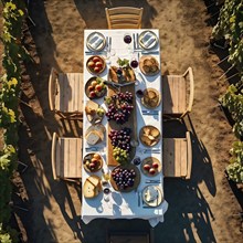 AI generated aerial view capturing a wine tasting table set