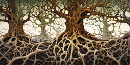 Abstract illustration depicting the branching patterns of tree roots representing natural