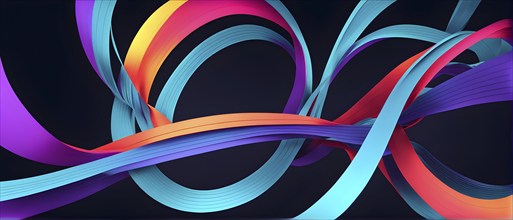 Illustration of abstract minimalist ribbon designs that rotate and change colors, creating a rhythm