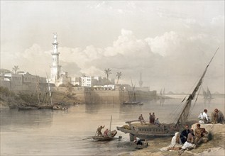 View of the Nile, ferry to Giza, Egypt, c. 1850, Historic, digitally restored reproduction from a