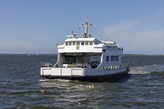 Ferry on the sea, blue sky, calm sea, Rügen, ferry, Hiddensee