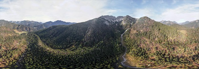 Alpine panorama, aerial view, Bavarian and Austrian Schinder, Tegernsee mountains in the Mangfall