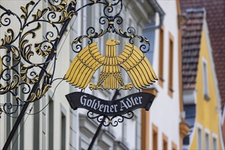 Goldener Adler, inn sign in Ellwangen. The Ellwangen circle of CDU and CSU politicians met in the