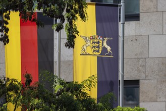 Flags of the state capital Stuttgart and the state of Baden-Württemberg with state coat of arms,