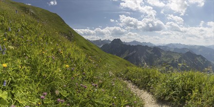 Laufbacher Eck-Weg, a panoramic high-altitude trail from the Nebelhorn into the Oytal, behind the