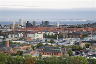 View from the Vor Frelsers Kirke to the island of Amager, the Øresund Bridge or Øresundsbron and