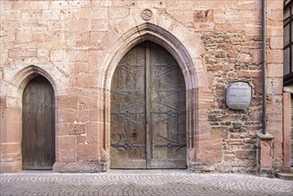 Old town hall in the old town centre, sandstone façade, wooden gates. Miltenberg, Lower Franconia,