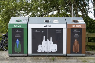 Container for used glass, sorted by colour, Norderney, East Frisian Island, East Frisia, Lower