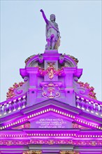 The illuminated statue of Bishop Boniface of Lausanne on the guildhall La Chaloupe d'Or,