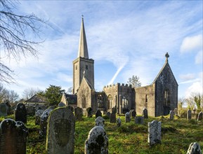 Ruins of Holy Trinity church, Buckfastleigh, north Devon, England, UK destroyed by fire in 1992