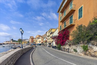 France, French Riviera, Villefranche old city streets in historic city center near sea promenade,