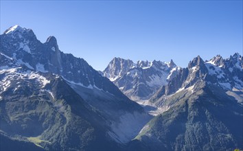 Mountain landscape with mountain peak Grandes Jorasses and glacier Mer de Glace, Mont Blanc massif,