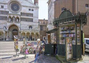 Old newspaper kiosk near the Cathedral of Santa Maria Assunta, Cremona, Province of Cremona, Italy,