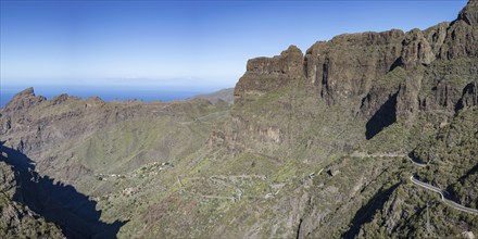 The mountain village of Masca surrounded by volcanic rock formations and the Masca Gorge, Barranco