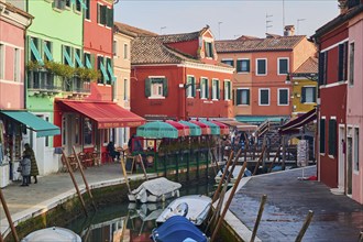 Colorful houses beside the waterway in between 'Fondamenta San Mauro' and 'Fondamenta degli