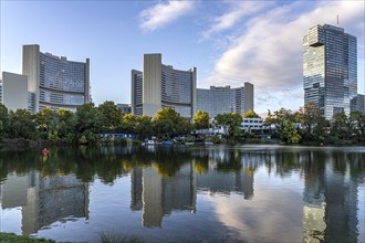 Kaiserwasser, UNO-City and IZD Tower in Vienna, Austria, Europe