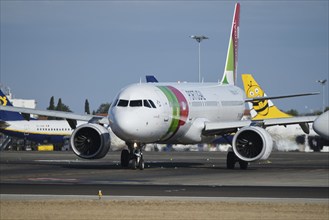 Lisbon, Portugal - September 2, 2023: TAP Portugal Airbus A321-251N passenger plane taxi on runway