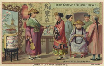 Series Wedding customs, the wedding potion in China, Liebig picture, digitally restored