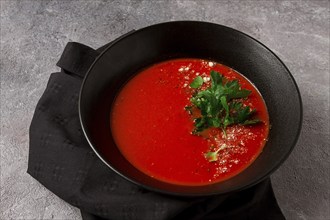 Tomato soup, with herbs and spices, homemade, no people