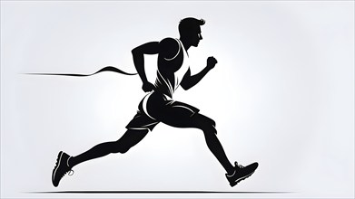 Abstract stylized black icon of a runner silhouette on white background, AI generated