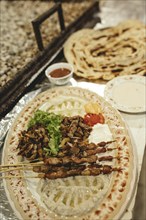 Shawarma, kebabs, hummus, muttabal, baba ghanoush, chutney, camel restaurant, Ittin Park, Salalah,