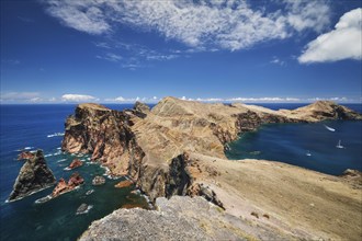 Madeira Island scenic rugged landscape, Ponta do Sao Lorenco cape, Miradouro do Abismo viewpoint.