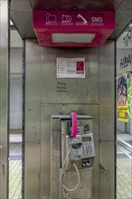 Vandalism, destroyed public telephone box, Telekom in Gelsenkirchen, North Rhine-Westphalia,