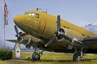 Douglas DC-3 C-47 aeroplane, The Berlin train at the Airlift Memorial, Frankfurt Main Airport,